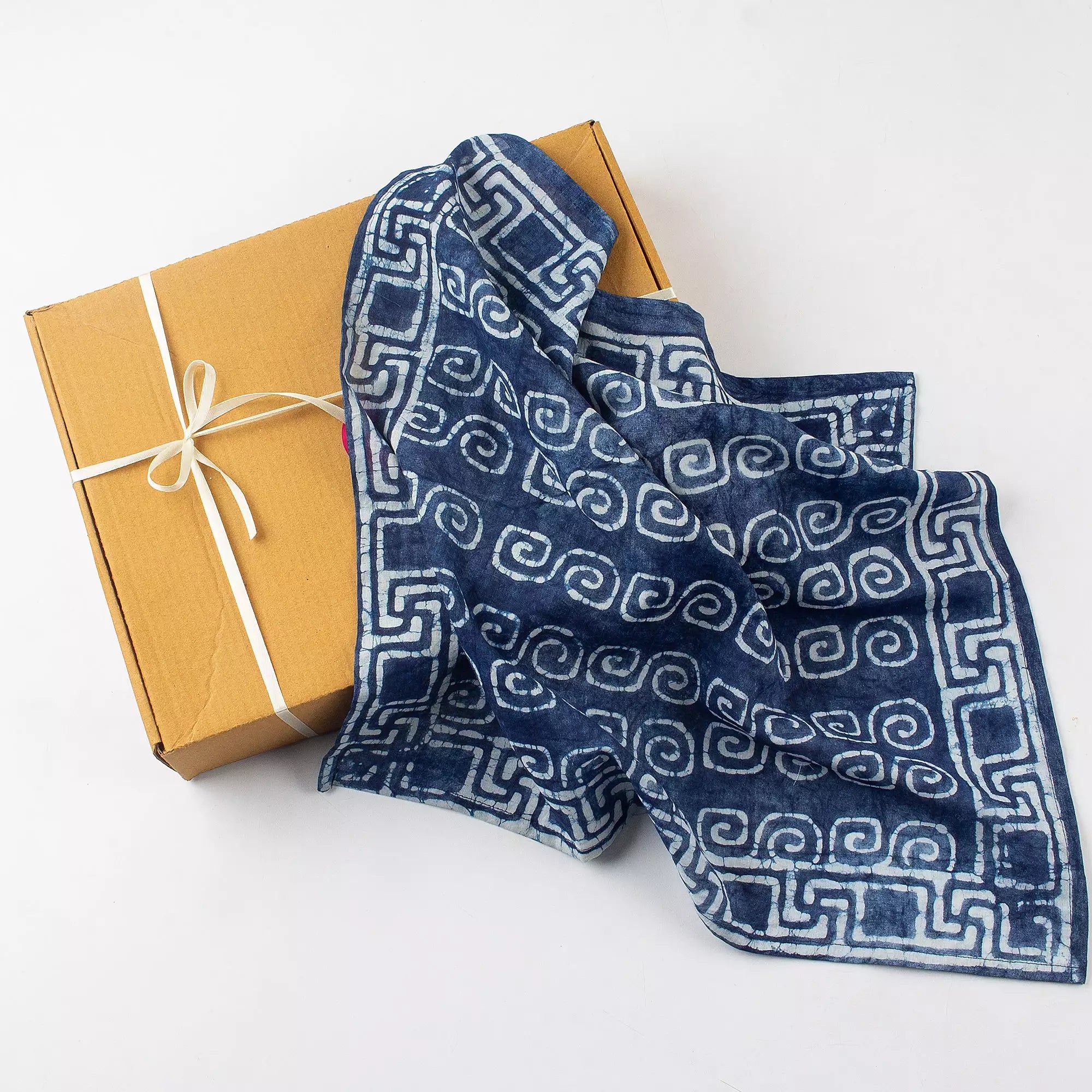 Indigo Blue Hand Block Print Cotton Neck Bandana for Men 589